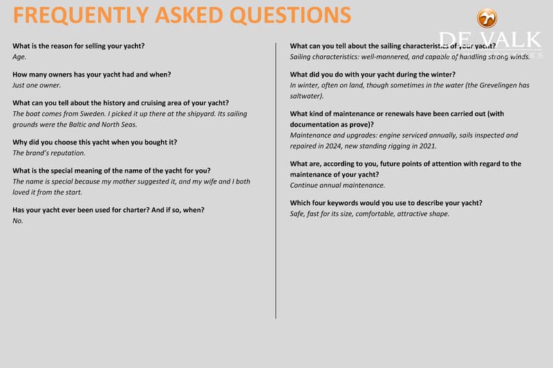 De afbeelding toont een document met de titel "FREQUENTLY ASKED QUESTIONS" en een logo van "DE VALK".