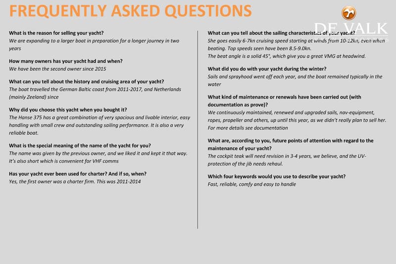 Een document met de titel "FREQUENTLY ASKED QUESTIONS" en een logo van "DE VALK" bovenaan.