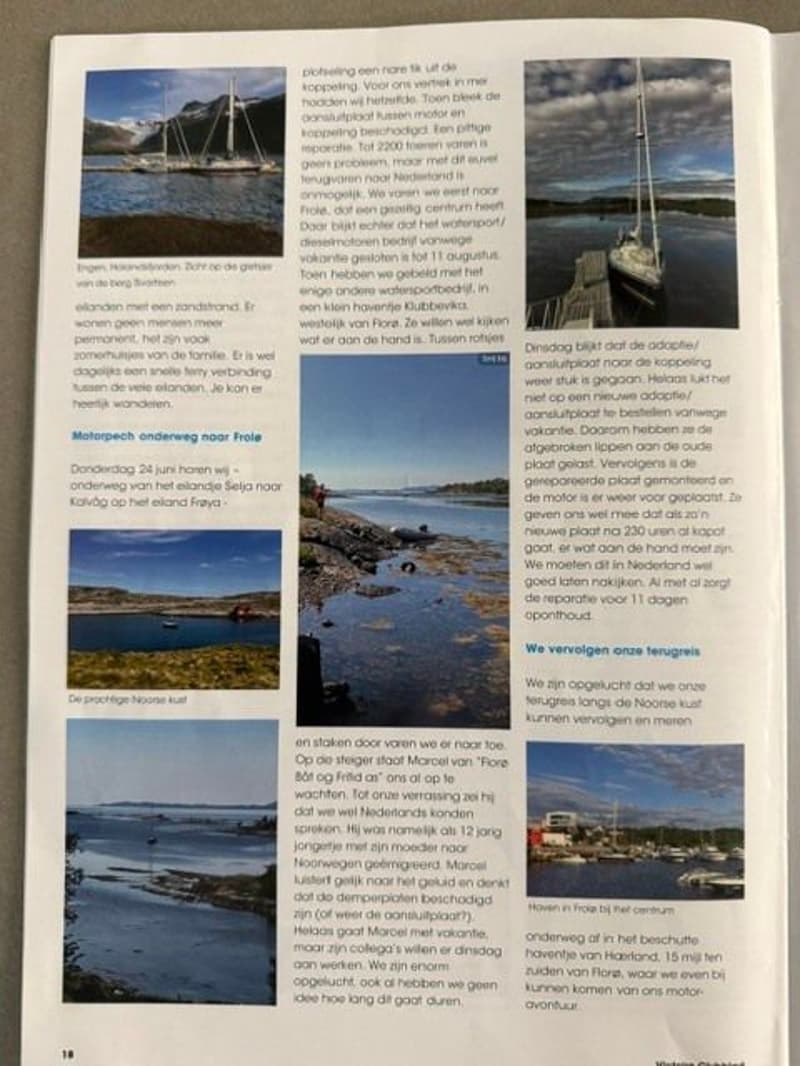 De pagina toont zes foto's van boten en landschappen, met begeleidende tekst in het Nederlands.